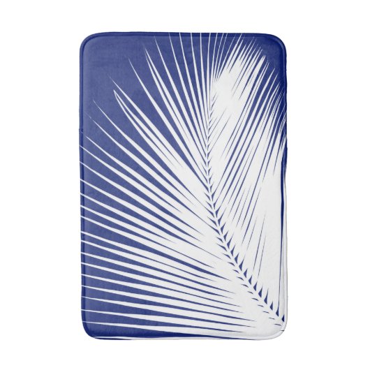 Marineblauw en wit palmblad - badmat (Voorkant Verticaal)