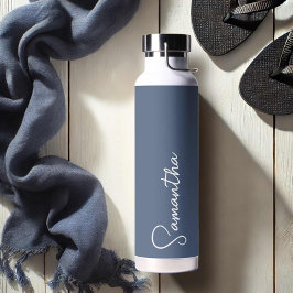 Marineblauw en Wit Persoonlijk Gemaakt Waterfles