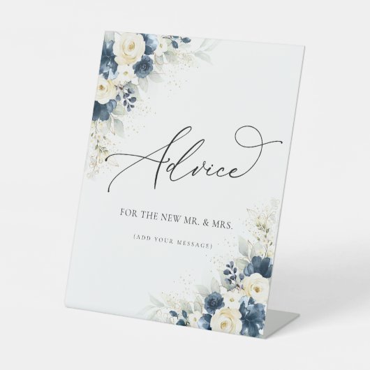 Marineblauw en wit Rozen Advies Sign Reclamebord Met Voetstuk (Voorkant)