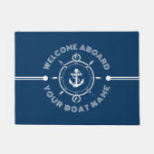 Marineblauw en wit stuurwit en bootanker deurmat (Voorkant)
