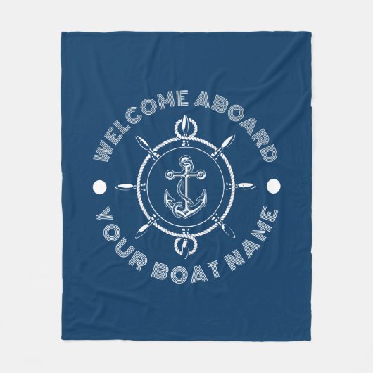Marineblauw en wit stuurwit en bootanker fleece deken (Voorkant)