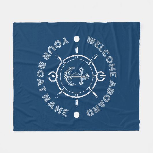 Marineblauw en wit stuurwit en bootanker fleece deken (Voorkant (Horizontaal))