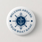 Marineblauw en wit stuurwit en bootanker ronde button 5,7 cm (Voorkant)