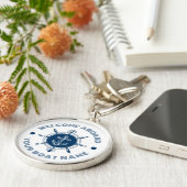 Marineblauw en wit stuurwit en bootanker sleutelhanger (Zijkant)