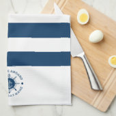 Marineblauw en wit stuurwit en bootanker theedoek (Quarter Fold)