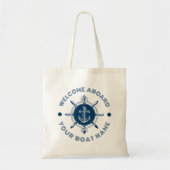 Marineblauw en wit stuurwit en bootanker tote bag (Voorkant)