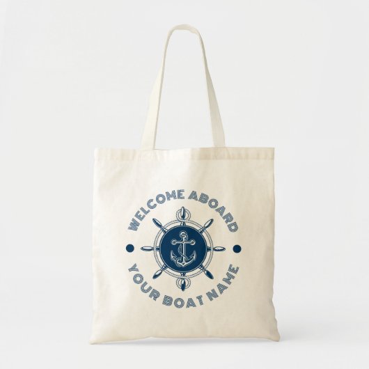 Marineblauw en wit stuurwit en bootanker tote bag (Voorkant)