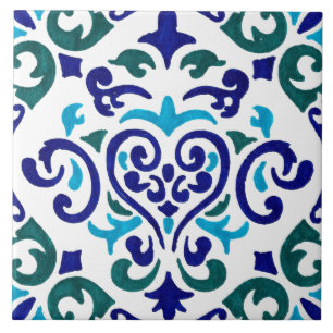 marineblauw en wit tegelpatroon tegeltje