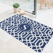 Marineblauw en Wit Trellis Monogram Badmat