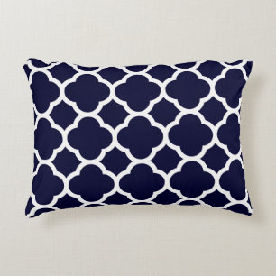 Marineblauw en wit vierlobbig patroon decoratief kussen