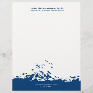 Marineblauw en wit vliegende vogels illustratie custom briefhoofd