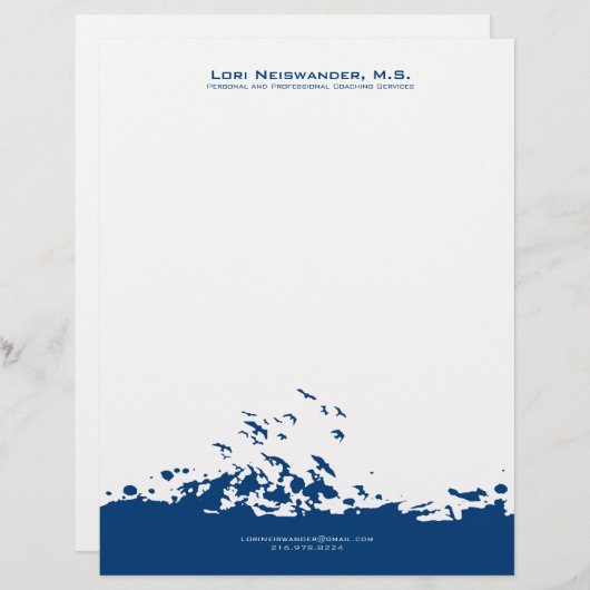 Marineblauw en wit vliegende vogels illustratie custom briefhoofd (Voorkant / Achterkant)
