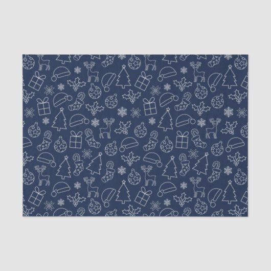 Marineblauw en wit winter kerstpatroon tissuepapier (Voorkant)