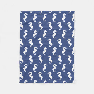 Marineblauw en wit zeepaardjespatroon fleece deken