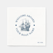 Marineblauw en wit  Zeevaartuig Servet (Voorkant)