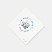 Marineblauw en wit  Zeevaartuig Servet (Hoek)