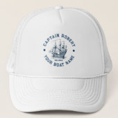 Marineblauw en wit  Zeevaartuig Trucker Pet (Voorkant)