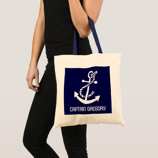 marineblauw en witte anchor tote bag (Voorkant (product))
