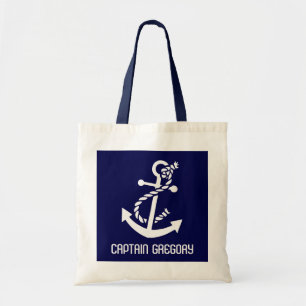 marineblauw en witte anchor tote bag
