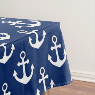 Marineblauw en witte ankers maritiem patroon tafelkleed
