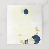marineblauw en witte bloemen gouden botanische bru plaatskaartje (Buitenkant ongevouwen)