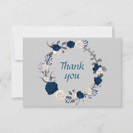 marineblauw en witte bloemen grijze bladeren grofm bedankkaart (Voorkant)