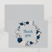 marineblauw en witte bloemen grijze bladeren grofm bedankkaart (Voorkant / Achterkant)