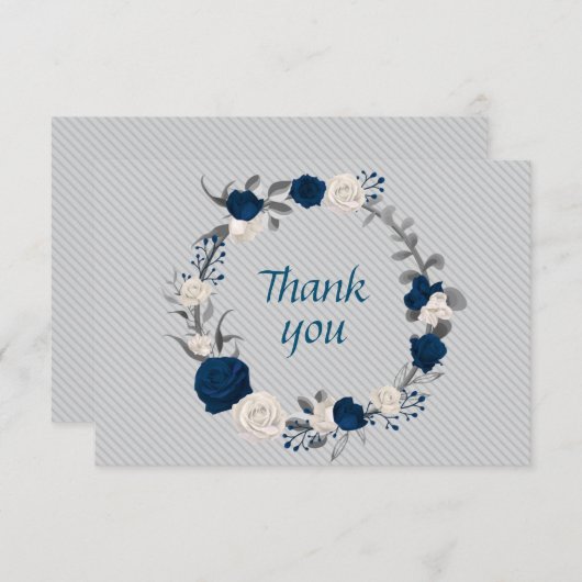 marineblauw en witte bloemen grijze bladeren grofm bedankkaart (Voorkant / Achterkant)