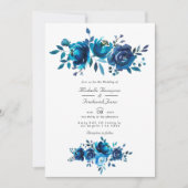 Marineblauw en witte bloemencode QR Code RSVP Tuin Kaart (Voorkant)