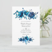 Marineblauw en witte bloemencode QR Code RSVP Tuin Kaart (Staand voorkant)