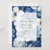 Marineblauw en Witte Bloemige Bruiloft Kaart (Voorkant)