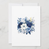 Marineblauw en Witte Bloemige Bruiloft Kaart (Achterkant)