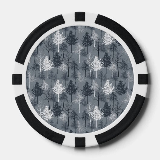 Marineblauw en Witte Bomen Poker Chips (Voorkant)