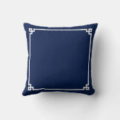 Marineblauw en Witte Drieletterige Monogram Grieks Kussen (Achterkant)