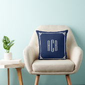 Marineblauw en Witte Drieletterige Monogram Grieks Kussen (Stoel)