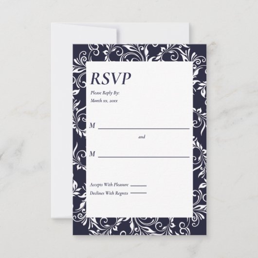 Marineblauw en Witte Elegante RSVP Kaart (Voorkant)