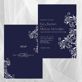 Marineblauw en Witte Elegante Trouwstijl Kaart