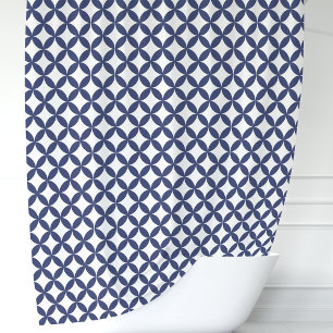 Marineblauw en Witte Geometrische Douchegordijn