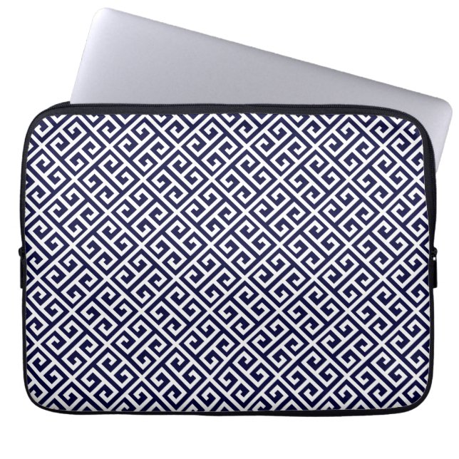 Marineblauw en witte, Griekse laptophoes Laptop Sleeve (Voorkant)