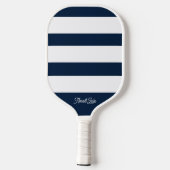 Marineblauw en witte horizontale strepen pickleball paddle (Achterkant)