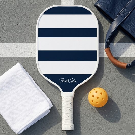 Marineblauw en witte horizontale strepen pickleball paddle