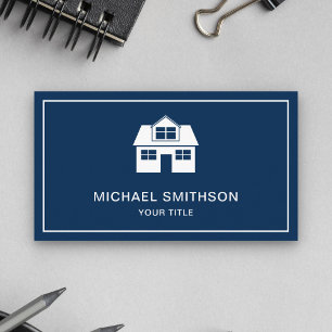 Marineblauw en Witte Huis Pictogram Vastgoedmakela Visitekaartje