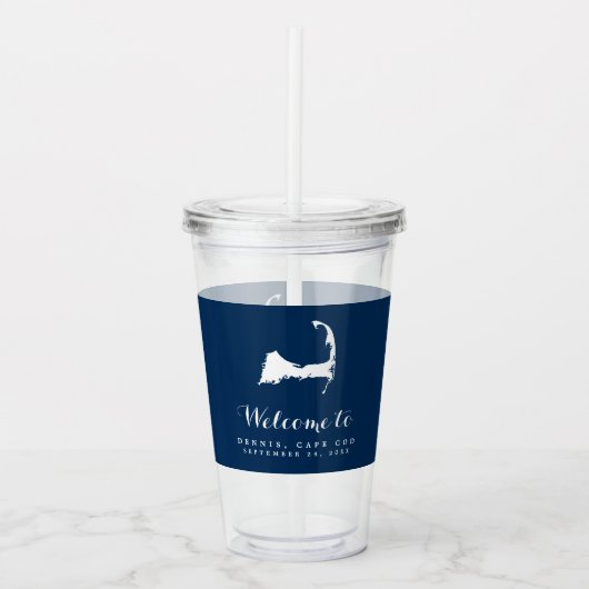 Marineblauw en witte Kabeljauw-kaartenbezoeker Acryl Drinkbeker (Voorkant)