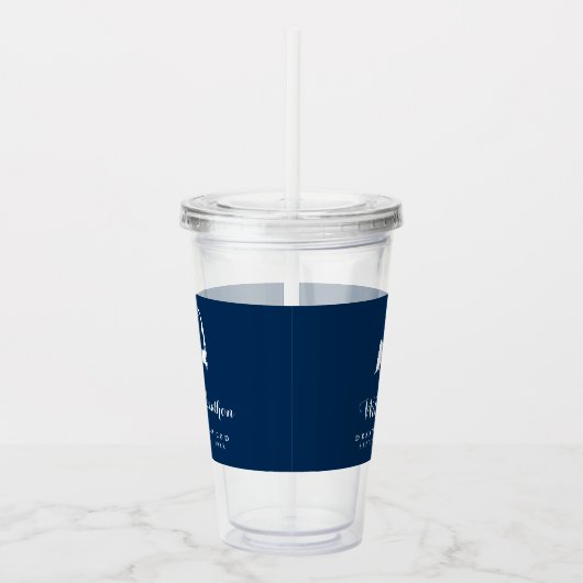 Marineblauw en witte Kabeljauw-kaartenbezoeker Acryl Drinkbeker (Rechts)