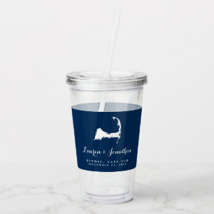 Marineblauw en witte Kabeljauw-kaartenbezoeker Acryl Drinkbeker