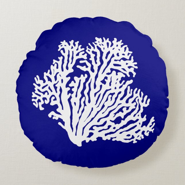marineblauw en witte kustkoraal rond kussen (Voorkant)