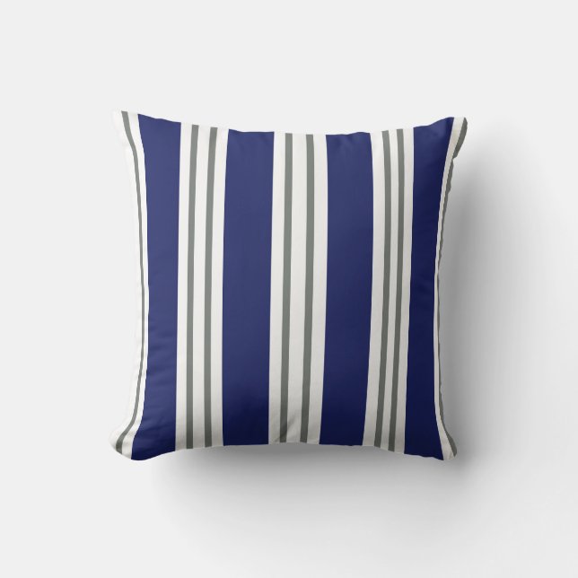 Marineblauw en Witte Kuststrepen Kussen (Voorkant)