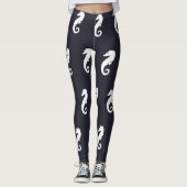 marineblauw en witte nautische SEAHORSE Leggings (Voorkant)