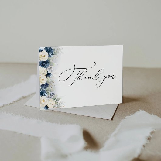 Marineblauw en witte rozen Dank u kaart