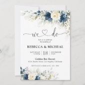 Marineblauw en witte rozen trouwceremonie kaart (Voorkant)